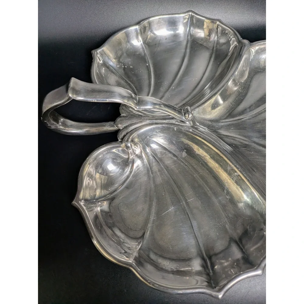 Vintage Silverplate Lily Pad Tri Compartment Serving Dish